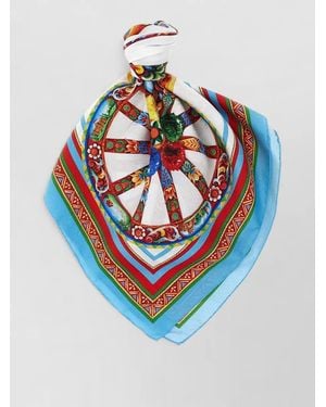 Dolce & Gabbana Carretto Scarf Bold Border Square Shape - Blue