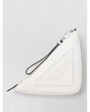 Prada Triangle Leather Clutch Bag - Natural