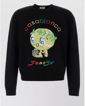 CASABLANCA Wool Jumper Graphic Print Ribbed Trims - Black