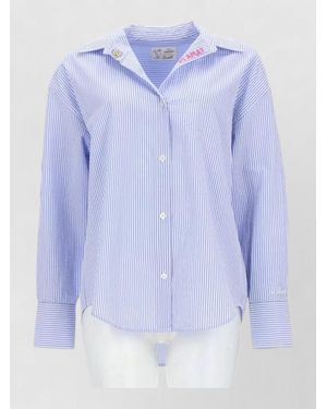 MC2 Saint Barth Striped Shirt Straight Cut Embroidered Front - Blue