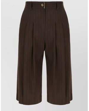 LE SULLY STUDIO Stretch Polyester Bermuda Shorts Striped Pleated - Brown