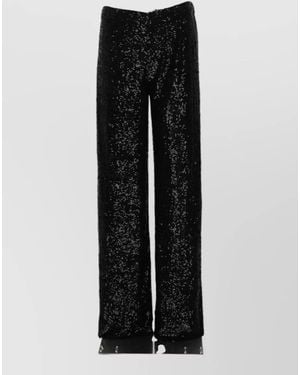 P.A.R.O.S.H. High Waist Wide Leg Sequin Pants - Black