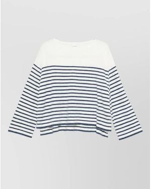 C.t. Plage Striped Boat Neck Long Sleeve Cotton Cashmere Jumper - Metallic