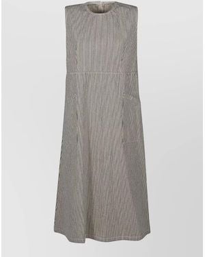 Sarahwear Cotton Gardener Dress Knee Length Stripes - Gray