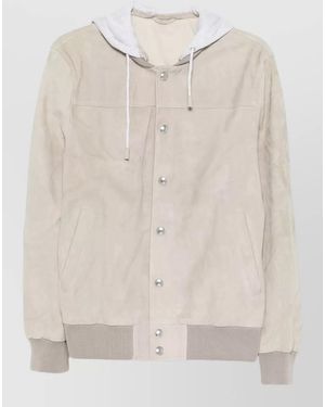 Eleventy Hooded Jacket Front Pockets Long Sleeves - Natural