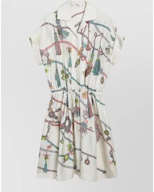 Versace Dress Elastic Waistband Short Sleeves Print - White