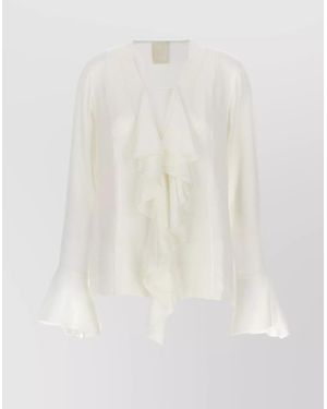 Givenchy Silk Ruffled V-Neck Blouse - White