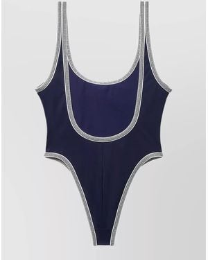Versace Swimsuit Contrast Trim Epaulettes High Leg - Blue