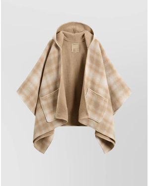 Woolrich Plaid Hooded Cape Front Pockets - Natural