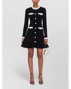 Self-Portrait Knit Mini Dress Contrast Floral Trims - Black