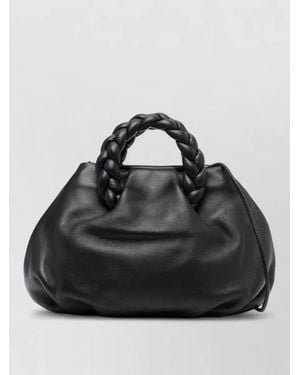 Hereu Bombon Leather Mini Bag Braided Handles - Black