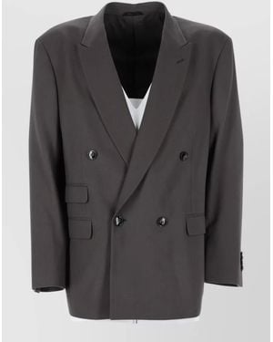 Giorgio Armani Double Breasted Long Sleeve Tailored Coat - Black