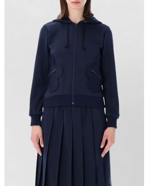 Comme des Garçons Hooded Fleece Jacket Long Sleeves Ribbed Trims - Blue