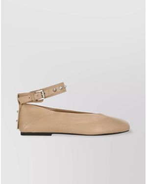 Ash Lace-Up Leather Shoes With Studded Squared Toe - Natural
