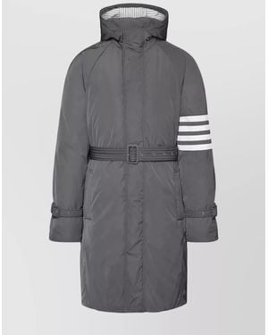 Thom Browne Down Hooded Belted Parka - Grey