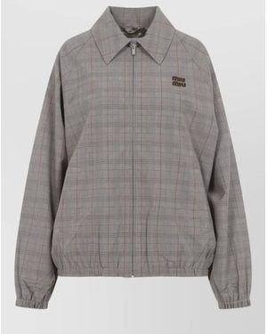 Miu Miu Checked Blouson Jacket Relaxed Silhouette - Grey