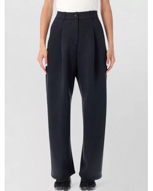 Nike Fleece Mid-Rise Pleated Wide-Leg Trousers - Blue