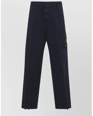 Stone Island Compass Badge Cotton Cargo Trousers Drawstring Hems - Blue