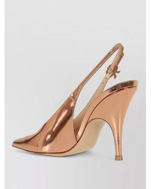 Gianvito Rossi G95605 Pointed Toe Metallic Slingback Pumps - Natural