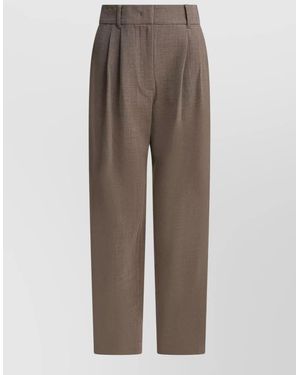 Sandbeige Tailored Trousers Belt Loops Pleats Back Pockets - Brown
