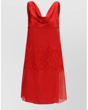 Ferragamo Silk Draped Midi Dress - Red