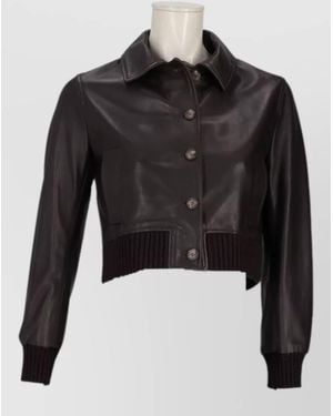 LA ROSE Nappa Leather Jacket Collared Neck Design - Black