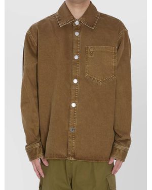 Ami Paris Cotton Denim Long Sleeve Overshirt - Brown