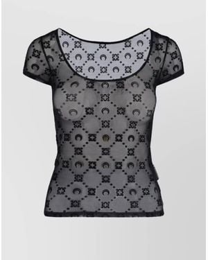 Marine Serre Flocked Mesh Logo-Print Short-Sleeve Top - Black