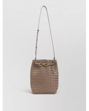 Bottega Veneta Andiamo Bucket Bag Lamb Leather Intreccio - White