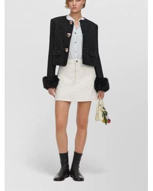 Self-Portrait Boucle Jacket Cropped Boxy Cut Faux Fur - Multicolour