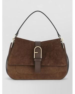 Furla Flow M Buckle Shoulder Bag Top Handle - Brown