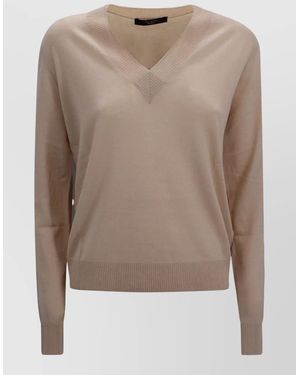 Weekend by Maxmara Cashmere Wool V Neck Regular Jumper - Natural