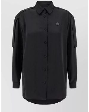 Moncler Genius Satin Long-Sleeve Logo Shirt - Black