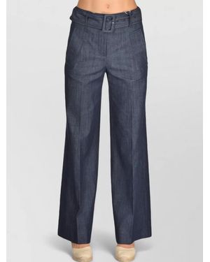 Incotex Wide Leg Trousers Belt Loops Front Pockets - Blue