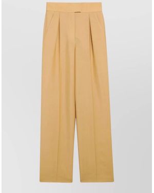 Valentino High Waist Wide Leg Pleated Trousers - Natural