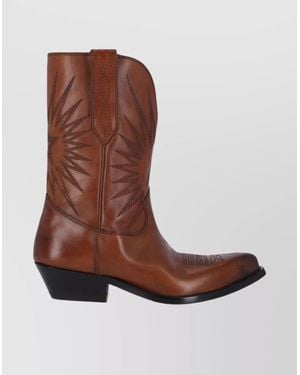 Golden Goose Stylish Cuban Heel Ankle Boots With Embroidery - Brown