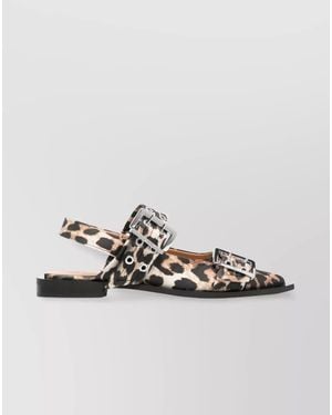Ganni Leopard Print Slingback Ballerina Flats - Metallic