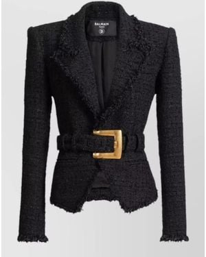 Balmain Tailored Jacket Belted Waist Tone Buckle - Black