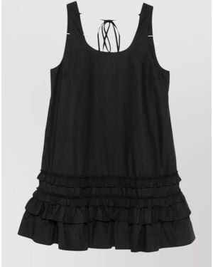 Ganni Organic Cotton Sleeveless Scoop Neck Dress - Black