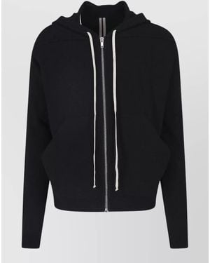 Rick Owens Cropped Hooded Jacket Long Sleeves Pockets - Black