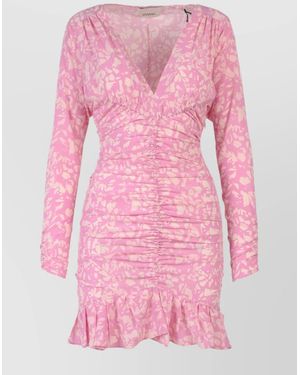 Isabel Marant Silk Printed Draped V-Neck Mini Dress - Pink