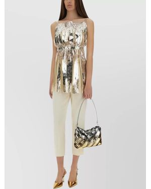 Rabanne Pleated Satin Slim-Fit Blouse - White