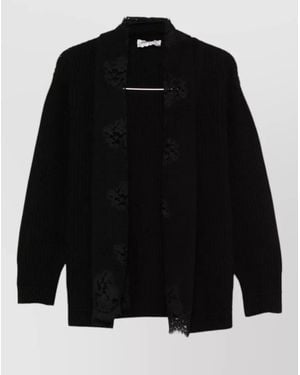 ERMANNO FIRENZE Relaxed Ribbed Lace Knit Long Sleeve Layer - Black