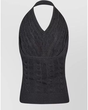 Ralph Lauren Halterneck Cable Knit Sleeveless Pullover Top - Black