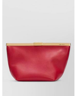 Jimmy Choo Ganache Leather Clutch Tone Hardware - Red