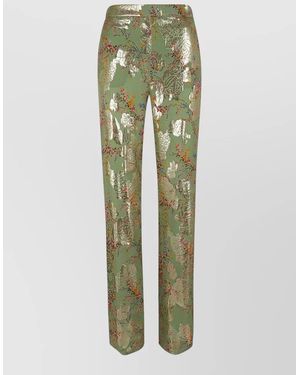 Valentino Garavani Floral High Waist Metallic Straight Leg Trousers - Green