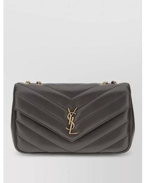Saint Laurent Loulou Leather Cross-Body Bag - Gray