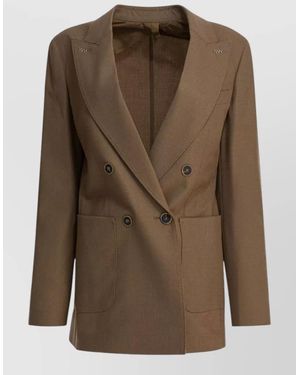 Max Mara Double Breasted Jacket Buttoned Cuffs Pockets - Green