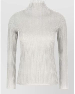 Fabiana Filippi Metallic Thread Jumper Long Sleeves Mock Neck - White
