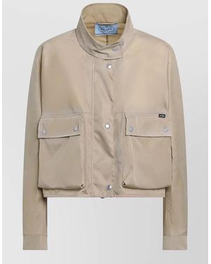 Prada High Collar Jacket Adjustable Cuffs Pockets - Natural
